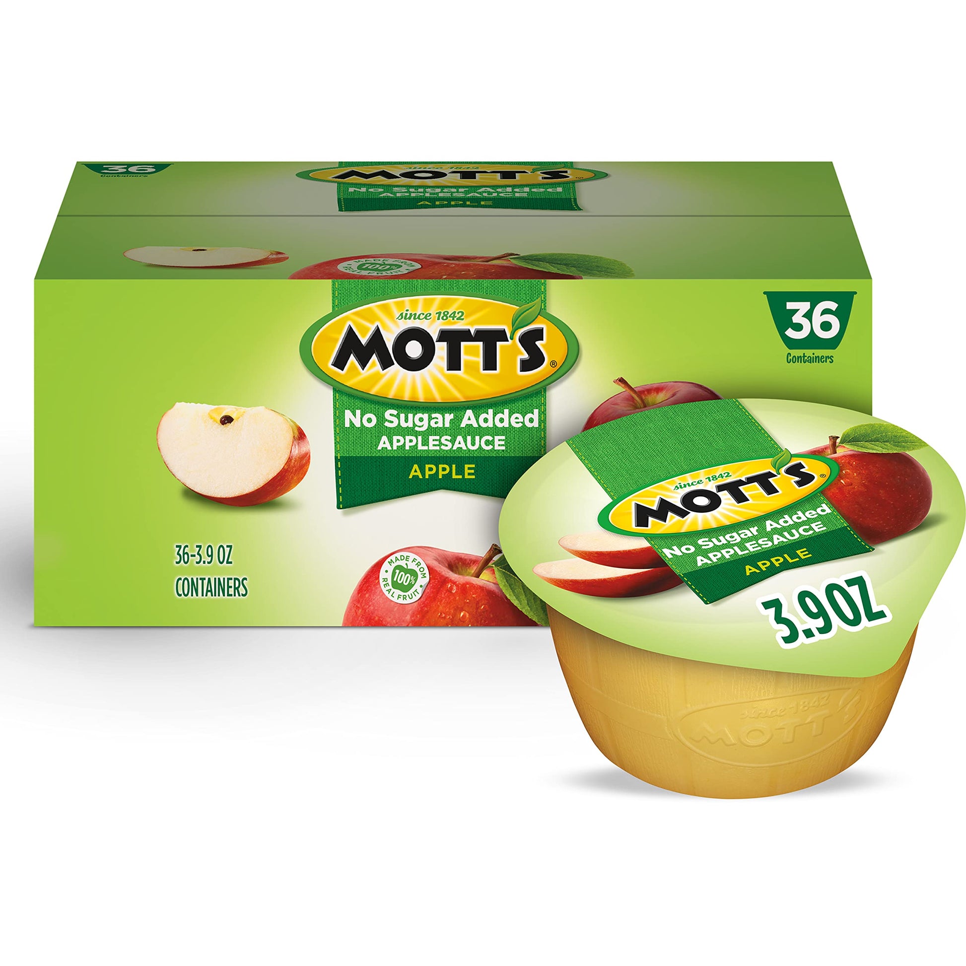 Motts No Sugar Added Applesauce, 3.9 Oz Cups, 36 Count, Good Source Of Vitamin C, No Artificial Flavors