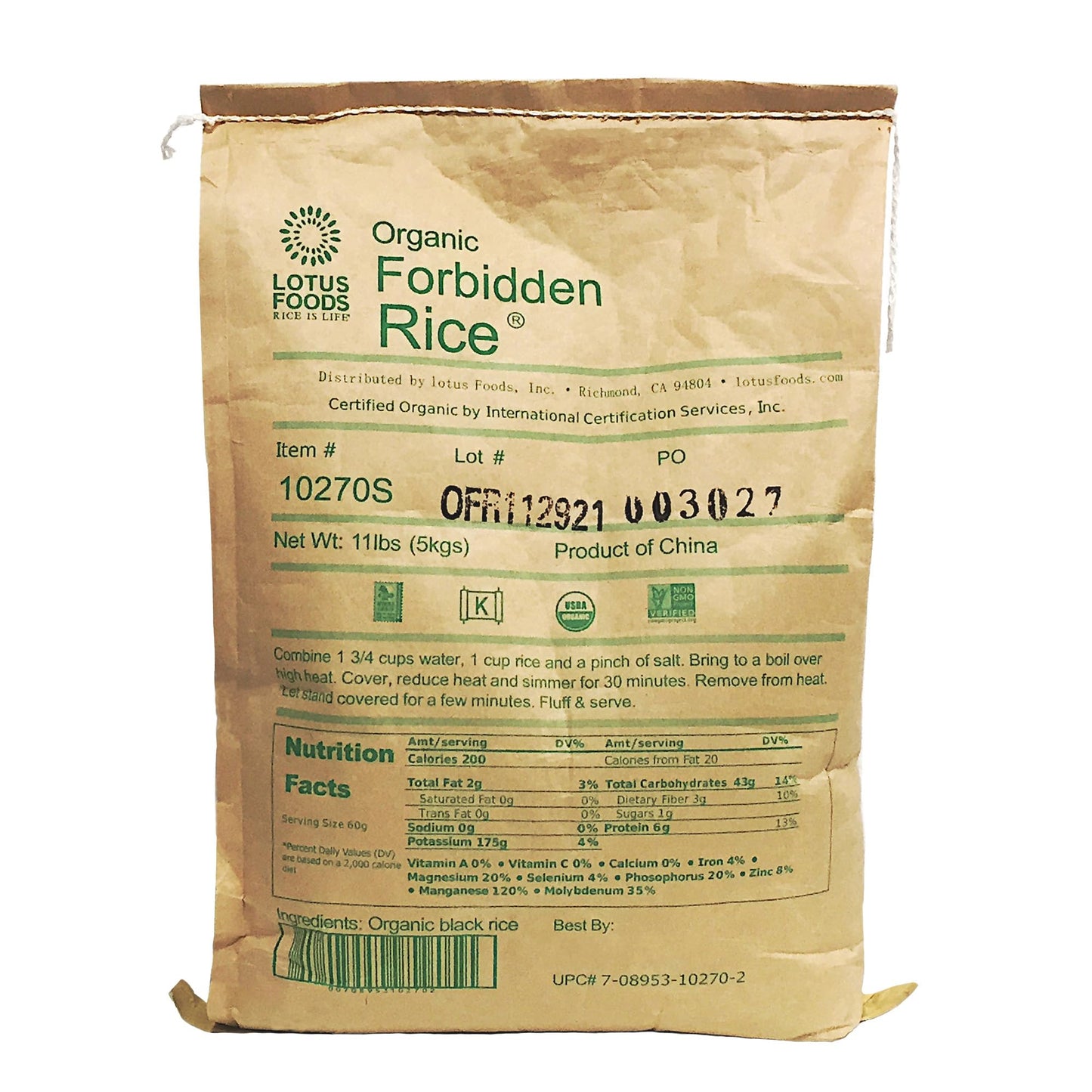 Lotus Foods Bulk Organic Forbidden Rice - Black Rice Organic, Purple Rice, Black Rice Bulk, Gluten Free Heirloom Rice, Whole Gra