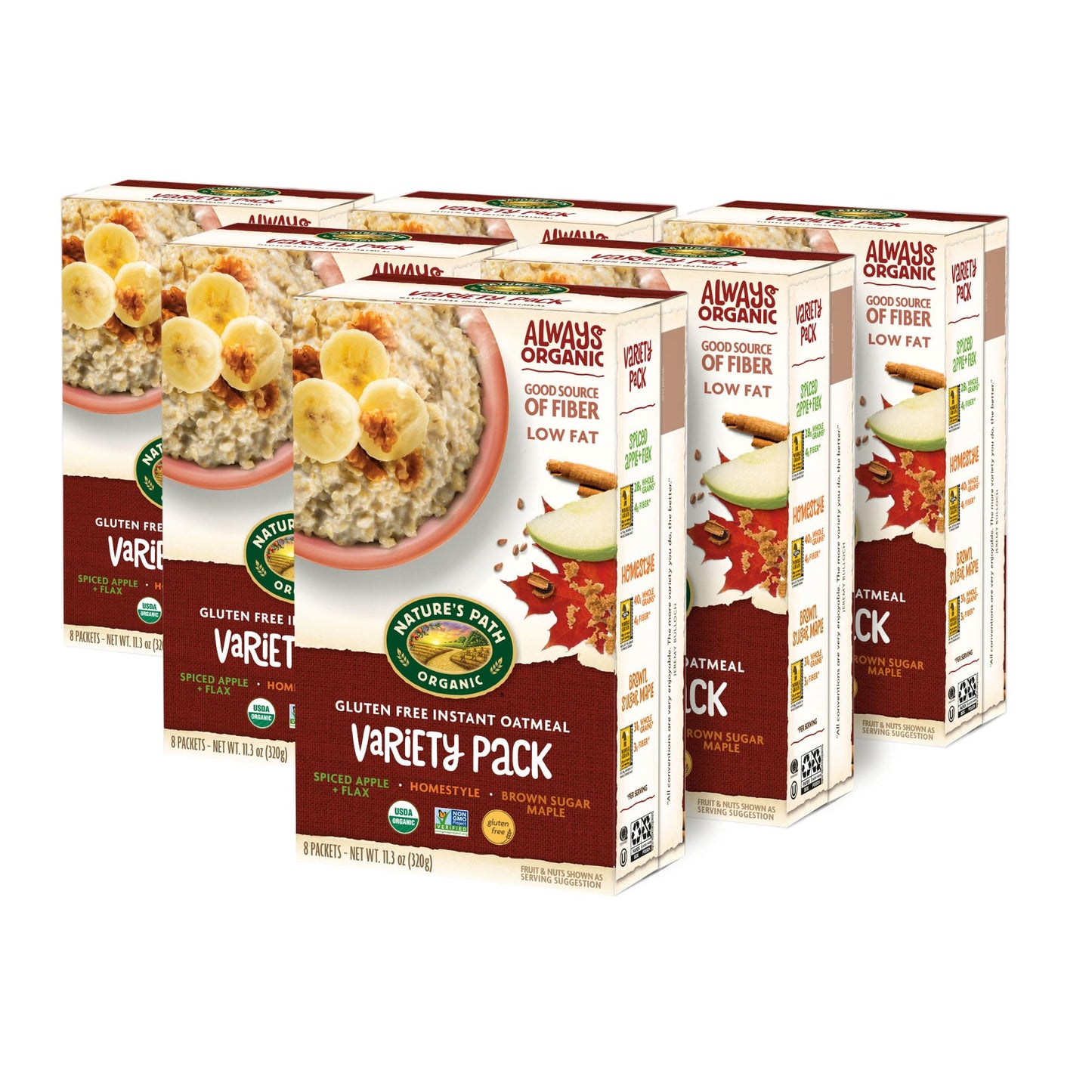 Nature's Path Organic Gluten Free Instant Oatmeal Variety Pack, 48 Packets (Pack Of 6) Non-GMO, Plant Based Protein, High In Fib