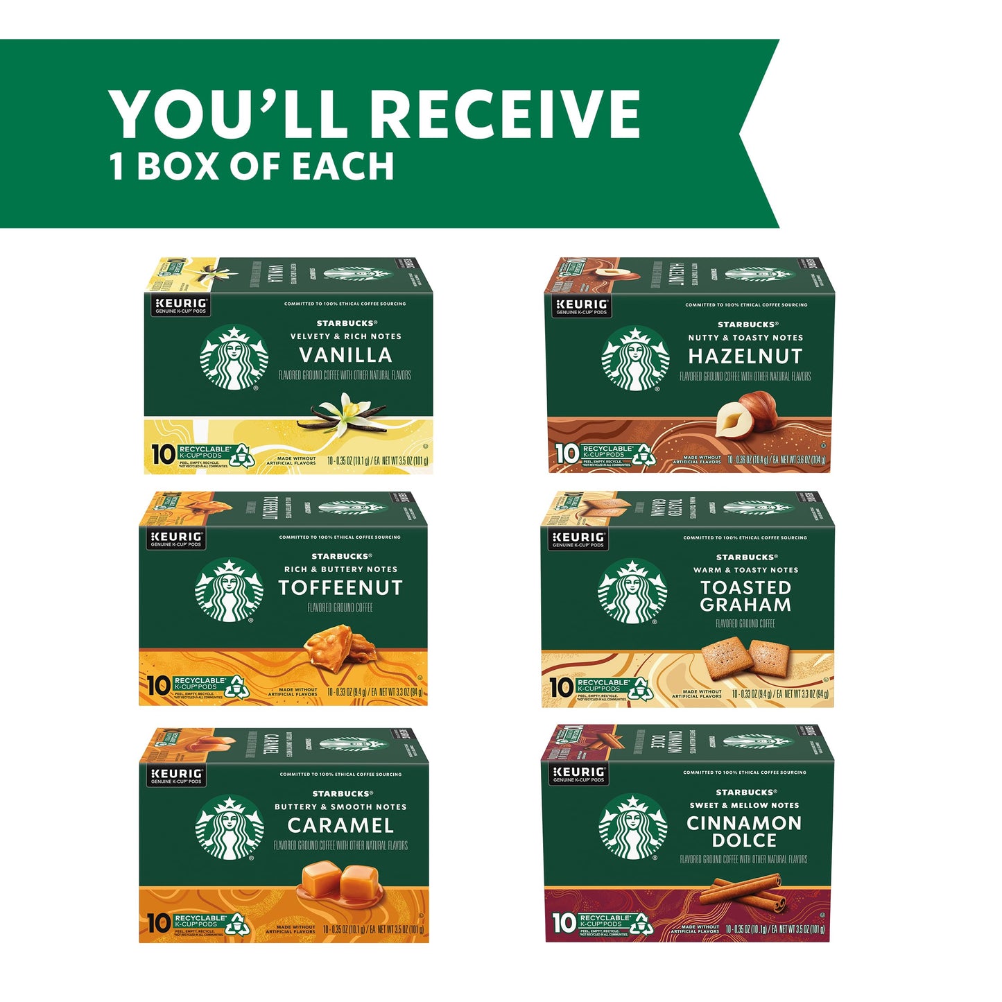 Starbucks K-Cup Coffee Pods Variety Pack - 100% Arabica - 60 Pods - Flavored Coffee for Keurig malt-inspired