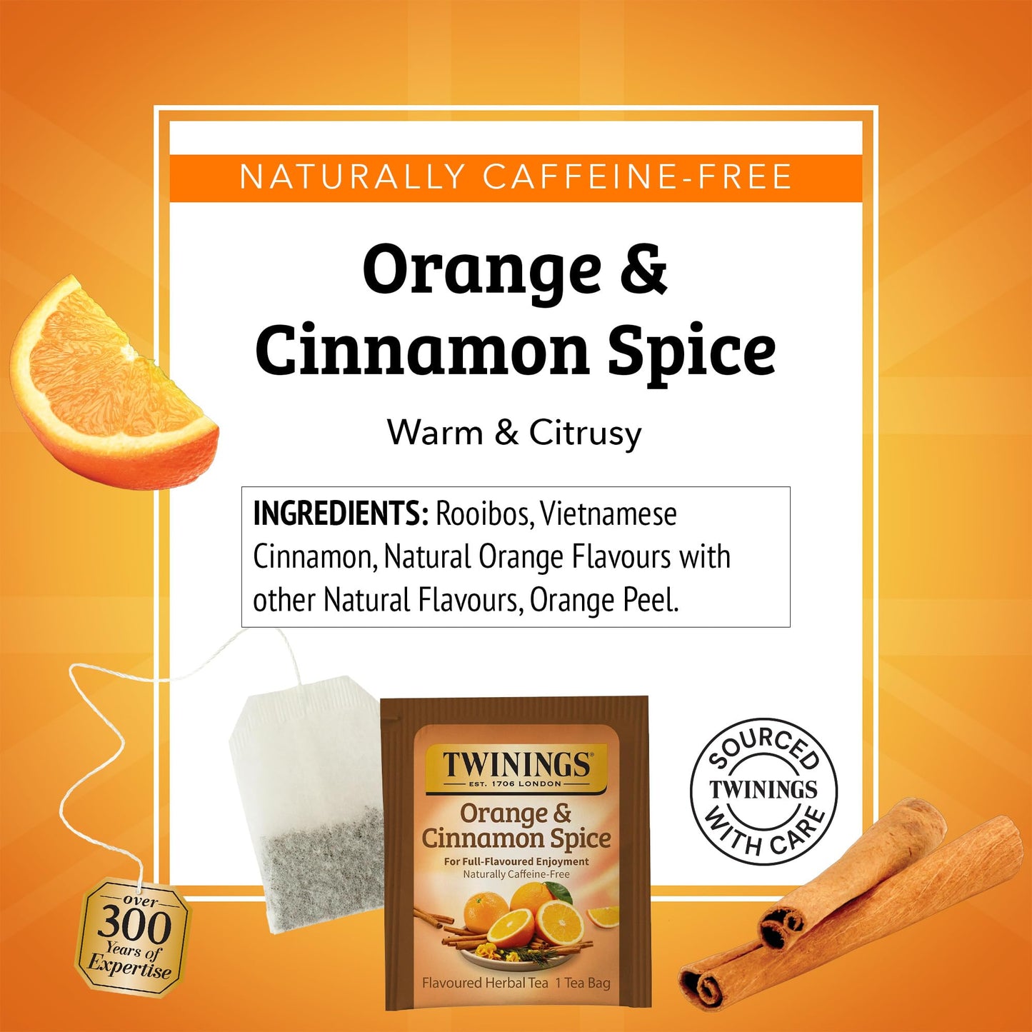 Twinings Herbal Tea, Orange & Cinnamon Spice, Naturally Caffeine-Free, 20 Count (Pack of 6), 120 Teabags