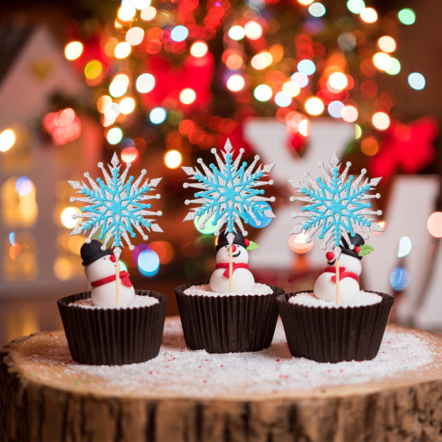 24 Pcs Snowflake Cupcake Toppers Assemble Glitter Double Layers Winter Snowflake Cupcake Picks For Winter Wonderland Baby Shower