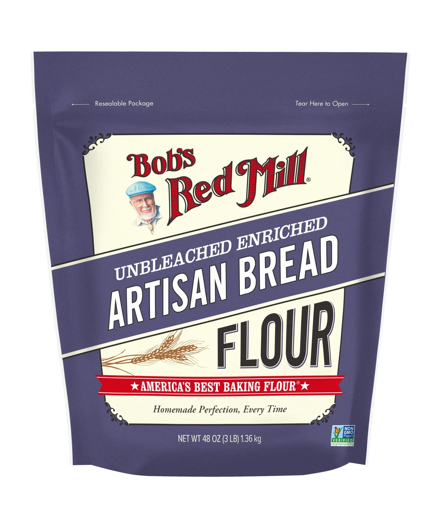 Bobs Red Mill Artisan Bread Flour  3 Pound (Pack of 4) - Unbleached  Unbromated  Non-GMO  Vegan