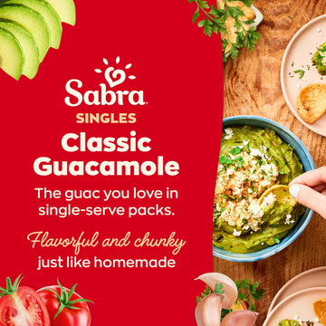 Sabra Classic Guacamole Dip Cups for On the Go Snacks & Lunches, 2 Oz Singles (Pack of 4) - Made with Real Hass Avocado - Non-GM