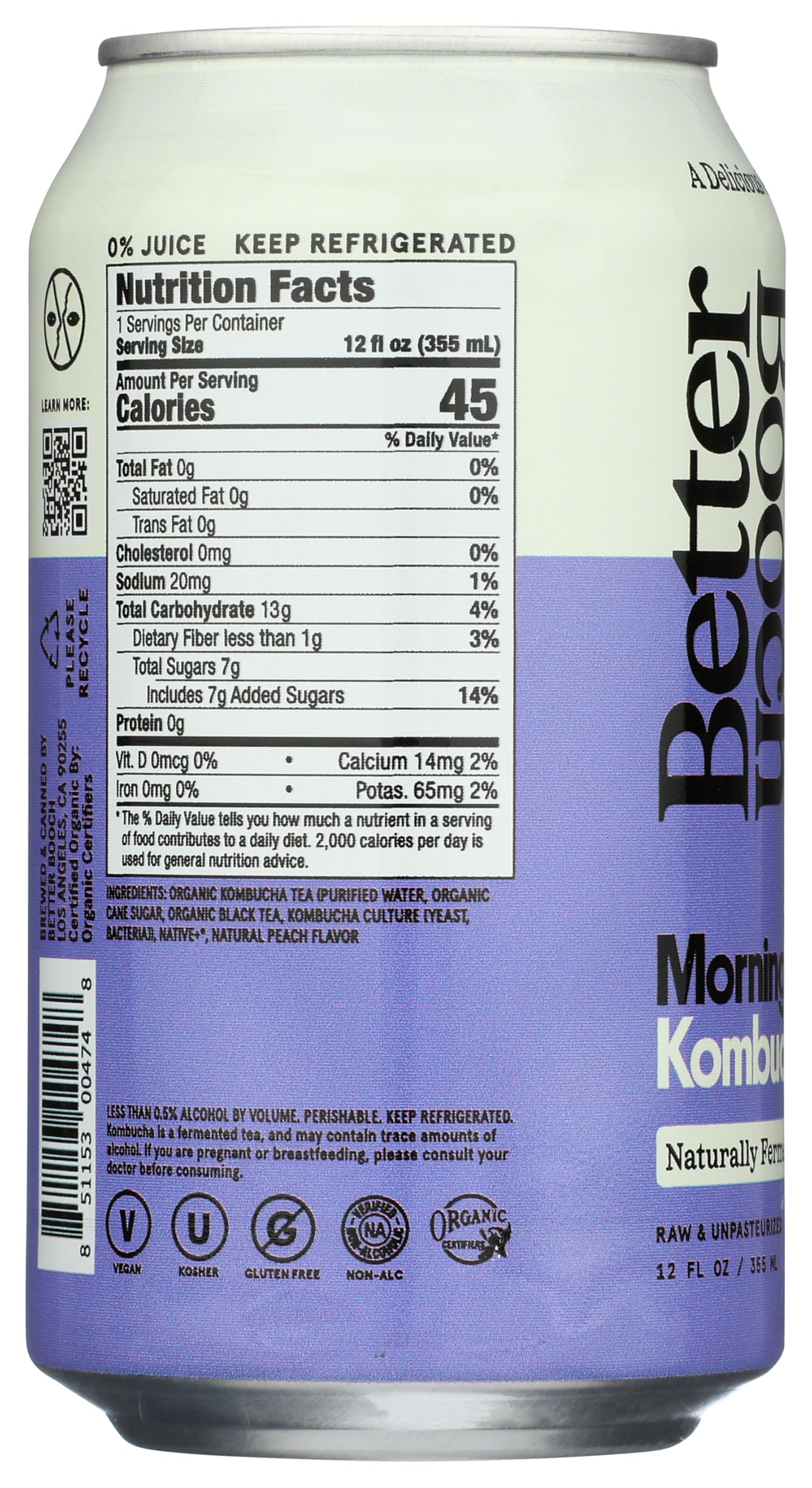 Better Booch Kombucha Morning Glory Peach Black Tea 12 Fl Oz