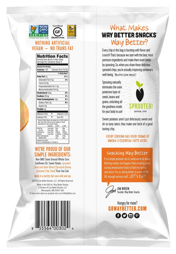 Way Better Snacks Sprouted Gluten Free Tortilla Chips, Simple Sweet Potato, 5.5 Ounce (Pack Of 12)