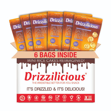 Drizzilicious Mini Rice Cakes Salted Caramel - Rice Crisps, Healthy Snack For Mature-Themeds & Kids, Flavored Rice Cakes, Vegan, Gluten Free, Allergen Free, 90 Calories Per Serving- 4 Oz (Pack Of 6)