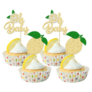 24Pcs Lemon Oh Baby Cupcake Toppers Glitter Fruit Theme Oh Baby Lemonade Party Cupcake Picks For Lemon Theme Baby Shower Kids Bo