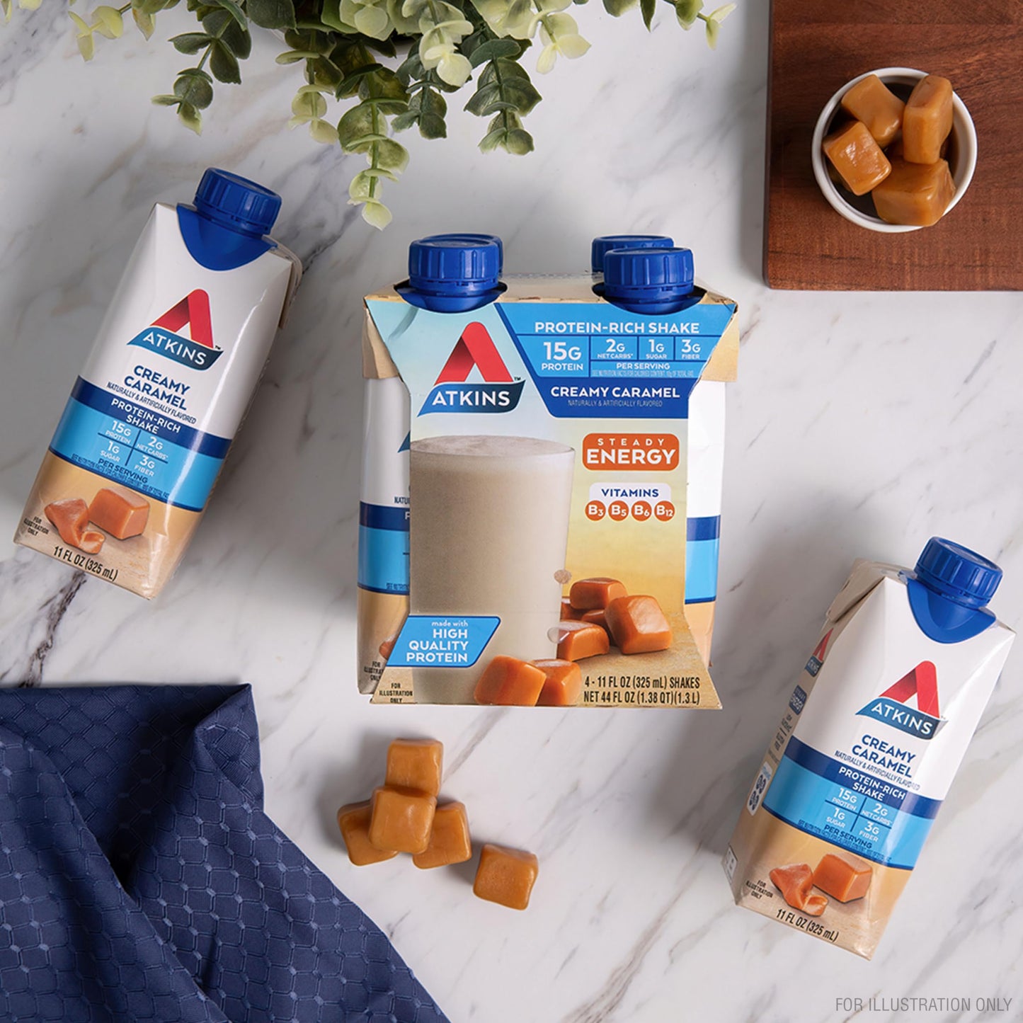 Atkins Energy Shake Creamy Caramel, with B Vitamins and Protein. Keto-Friendly and Gluten Free 4 Count(Pack of 3)