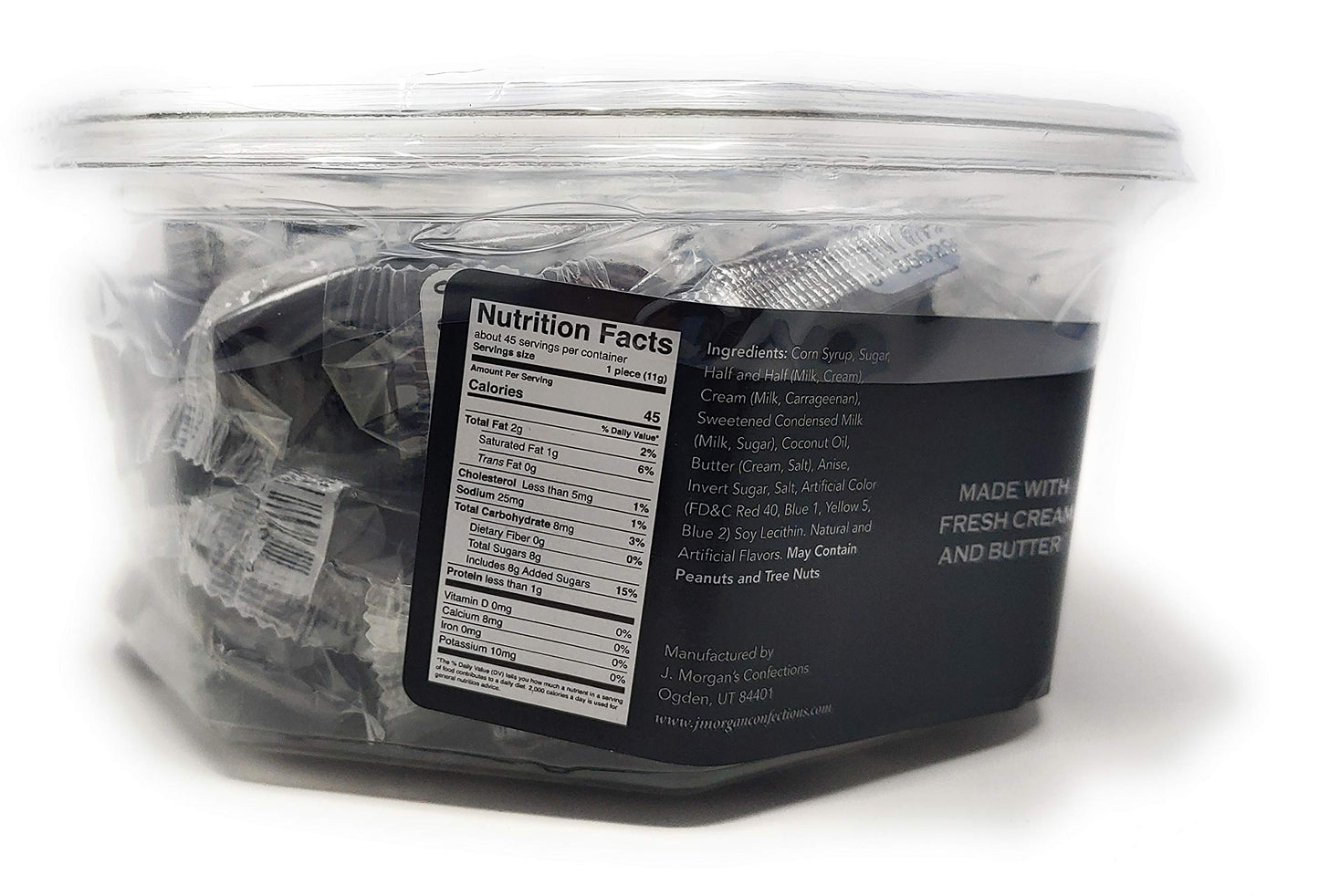 J Morgan Confections Heavenly Caramel | Licorice Flavor | 45 Count Tub | Gourmet Soft And Chewy Butter Caramel Candies | Hand-Cr