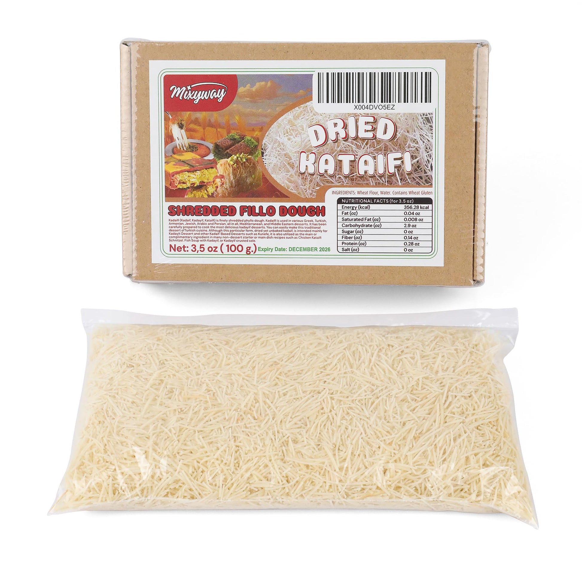 Kataifi Shredded Fillo Dough 3.5 Oz (100 gr.) for Dubai Chocolate Bar Pistachio, Kadayif for Knafeh Pistachio Chocolate Bar Past