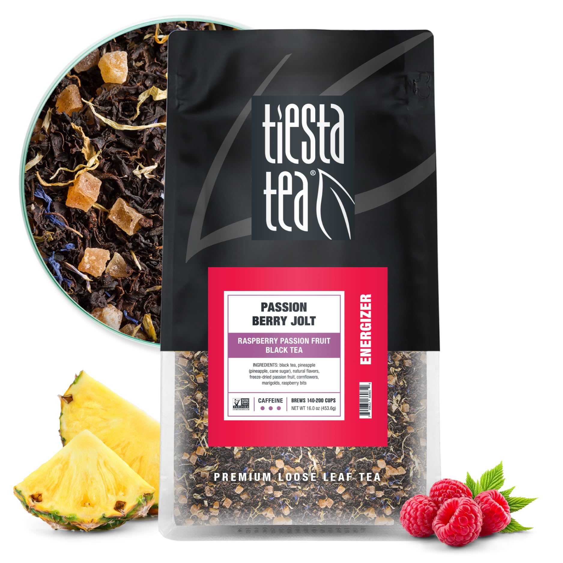 Tiesta Tea Passion Berry Jolt Loose Leaf Black Tea, 16oz Resealable Pouch, Makes Up to 200 Cups