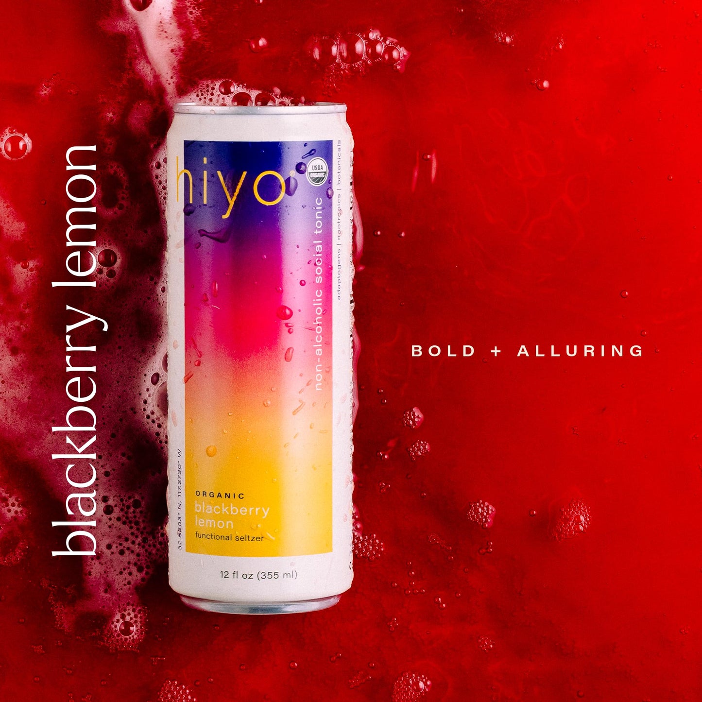Hiyo Organic Social Tonic - Blackberry Lemon, 12 Pack - N.A. Functional Seltzer, Sparkling Water Crafted With Organic Adaptogens