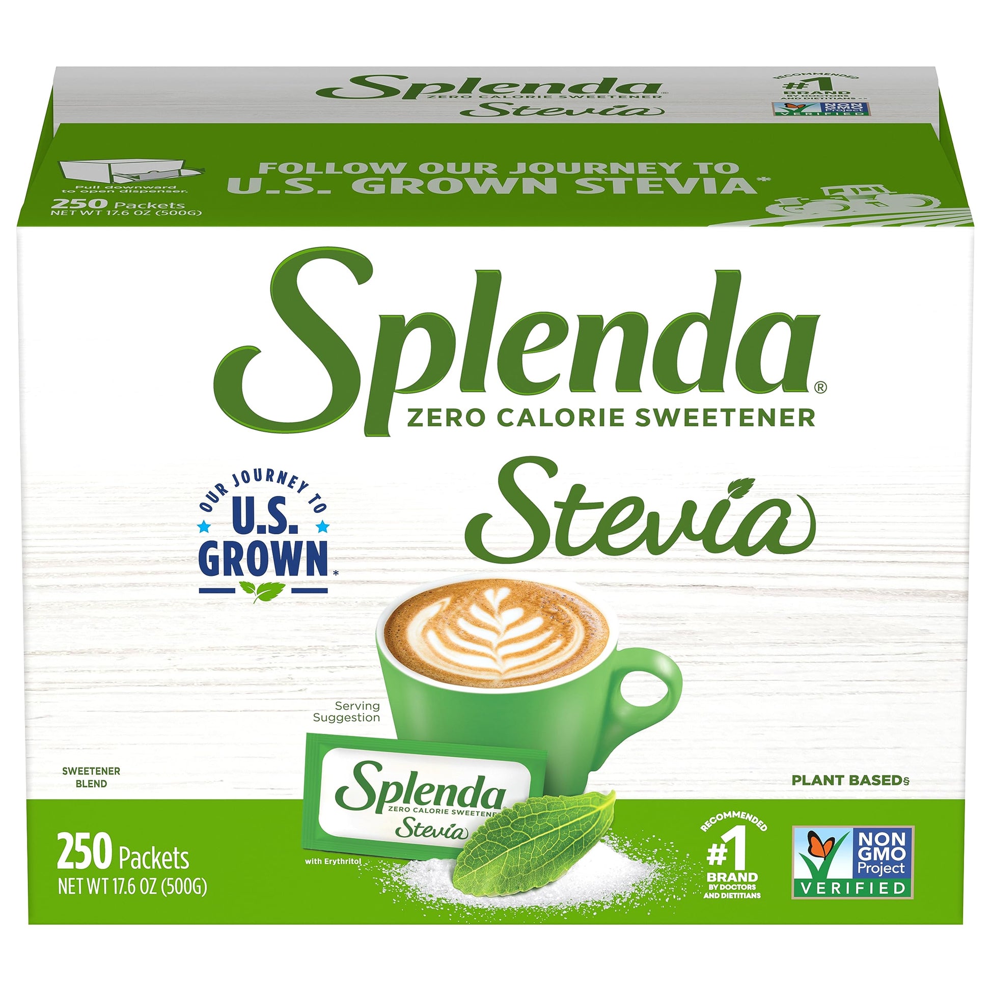Splenda Stevia Zero Calorie Sweetener, Plant Based Sugar Substitute Granulated Powder, Single Serve Packets With Tray, 250 Count