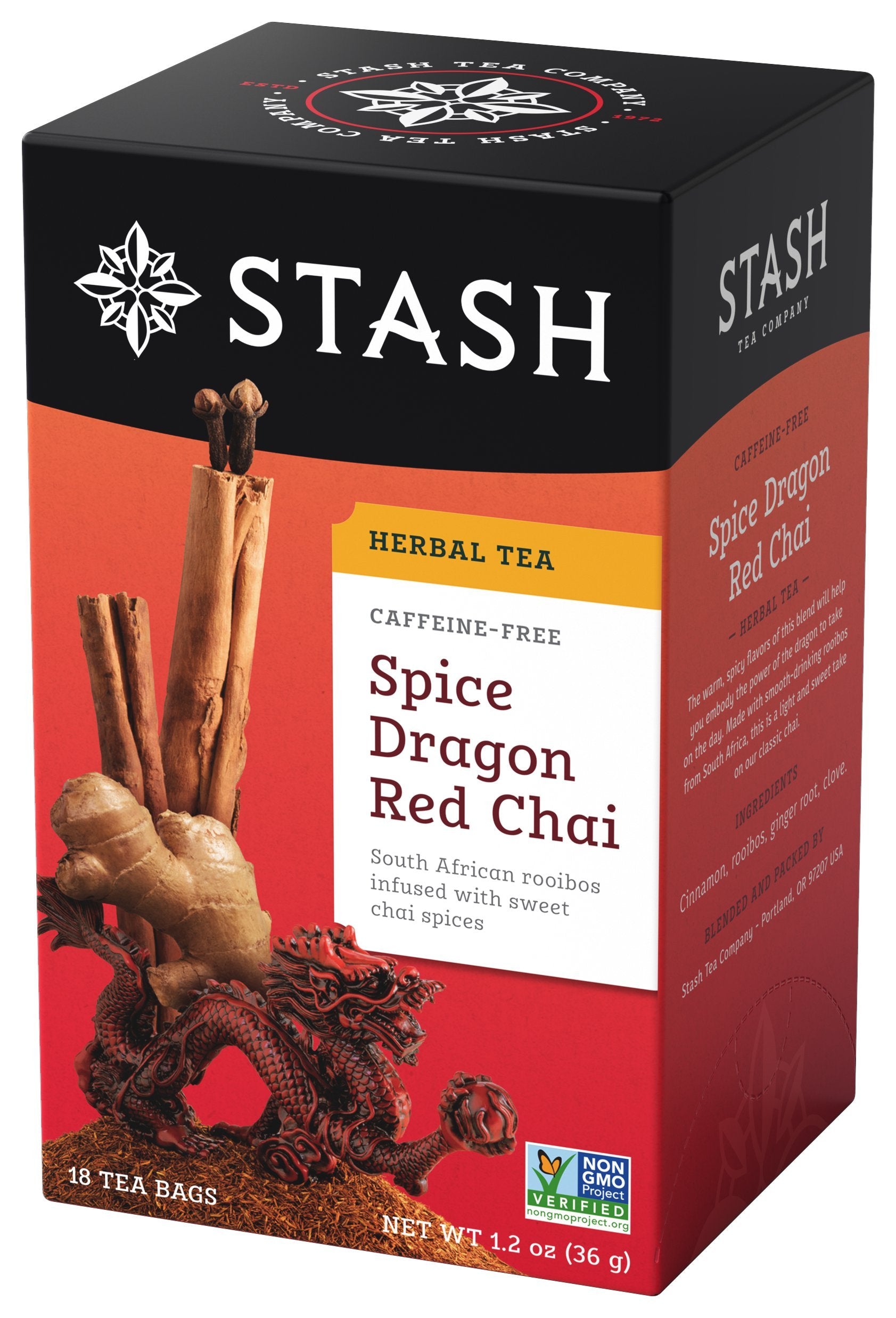 Stash Tea Spice Dragon Red Chai Herbal Tea, Caffeine Free, 18 Bags, Pack of 6