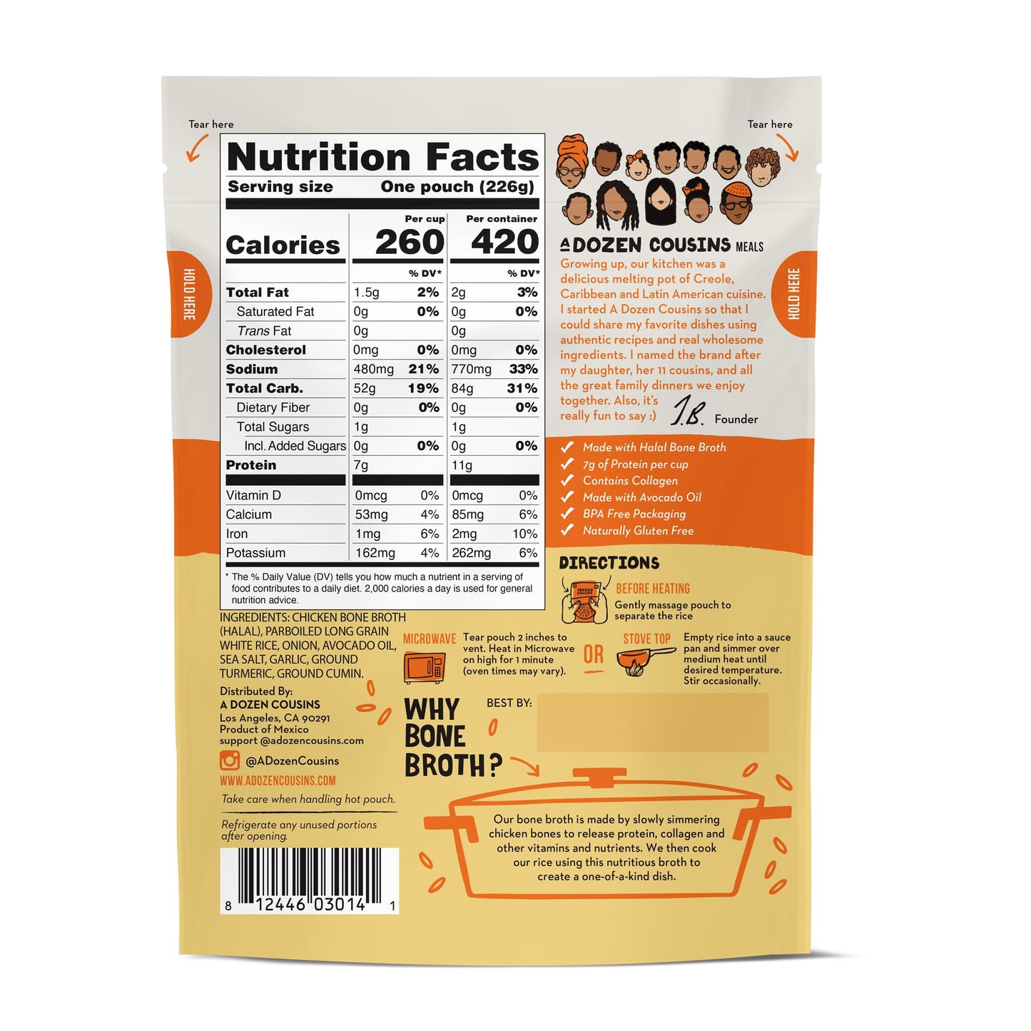 A Dozen Cousins Rice Packets, Spanish Yellow Rice, 8 Pack, 8 Ounce Each, 7g Protein, Microwaveable, Contains Collagen