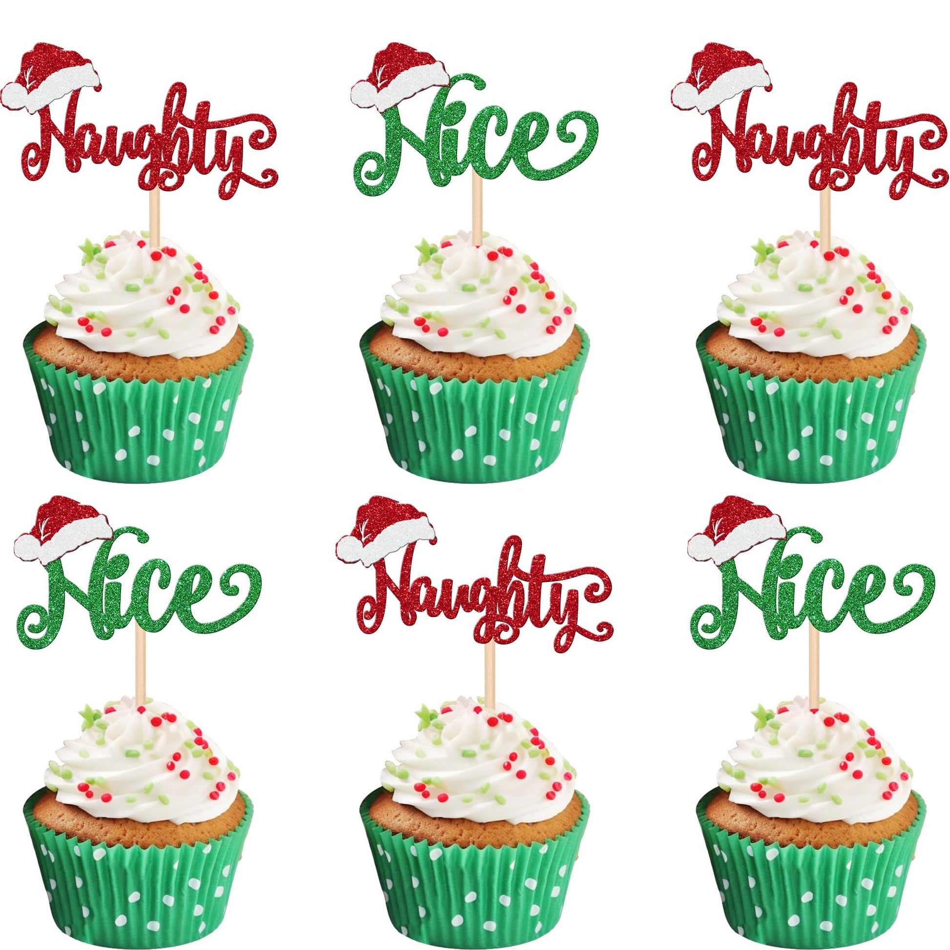 24 Pcs Naughty Or Nice Cupcake Toppers Glitter Santa Hat Merry Christmas Cupcake Picks Naughty Or Nice Cake Decorations For Merr