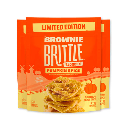 Brownie Brittle - Pumpkin Spice Blondie Thin and Crispy Sweet Snacks (Pack of 3, 5 oz), Rich Gourmet Brownie Bites Dessert