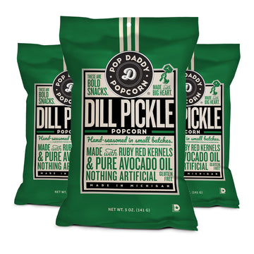 POP DADDY Gourmet Dill Pickle Flavored Popcorn, Gluten Free, 5oz Bags, 3 Pack