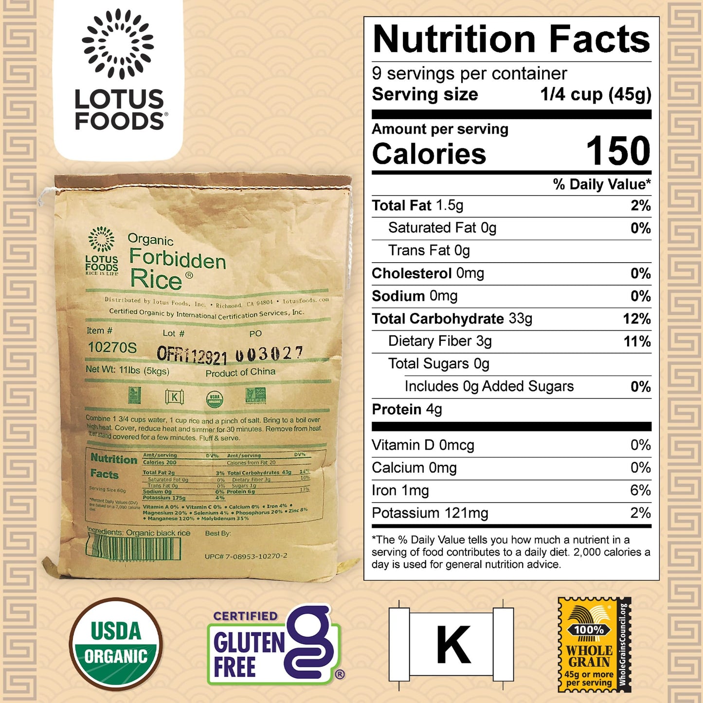 Lotus Foods Bulk Organic Forbidden Rice - Black Rice Organic, Purple Rice, Black Rice Bulk, Gluten Free Heirloom Rice, Whole Gra