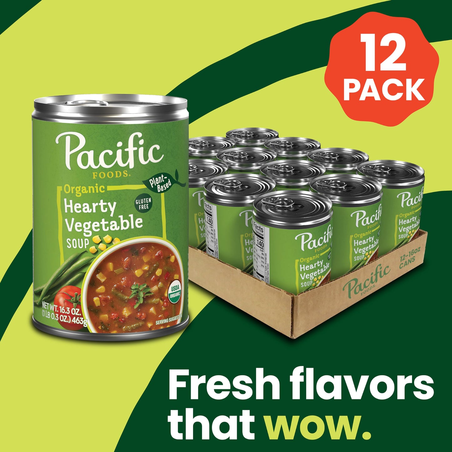 Pacific Foods Organic Hearty Vegetable Soup, Plant Based, 16.3 Oz Can (Pack Of 12)