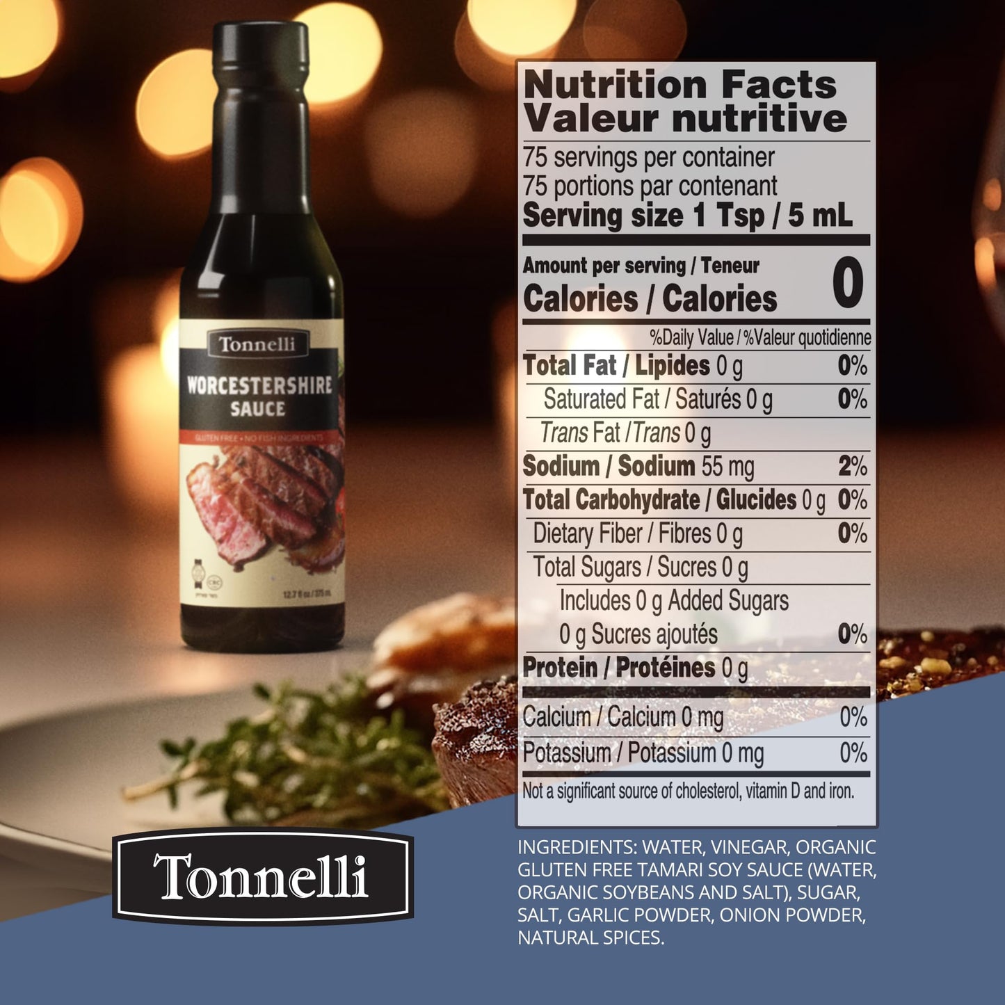 Tonnelli Vegan Friendly Worcestershire Sauce 12.7oz | Vegan  Fish Free  Gluten Free  Kosher