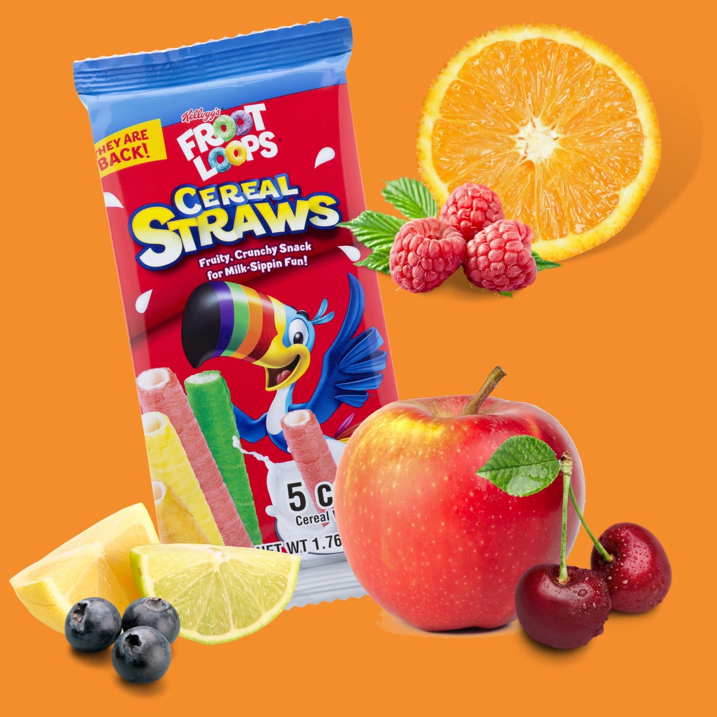 2025 Kelloggs Froot Loop Cereal Straws, Edible Breakfast Straw, Nostalgic Treat, Birthday Party Favors, 5 Count, (3 Pack)