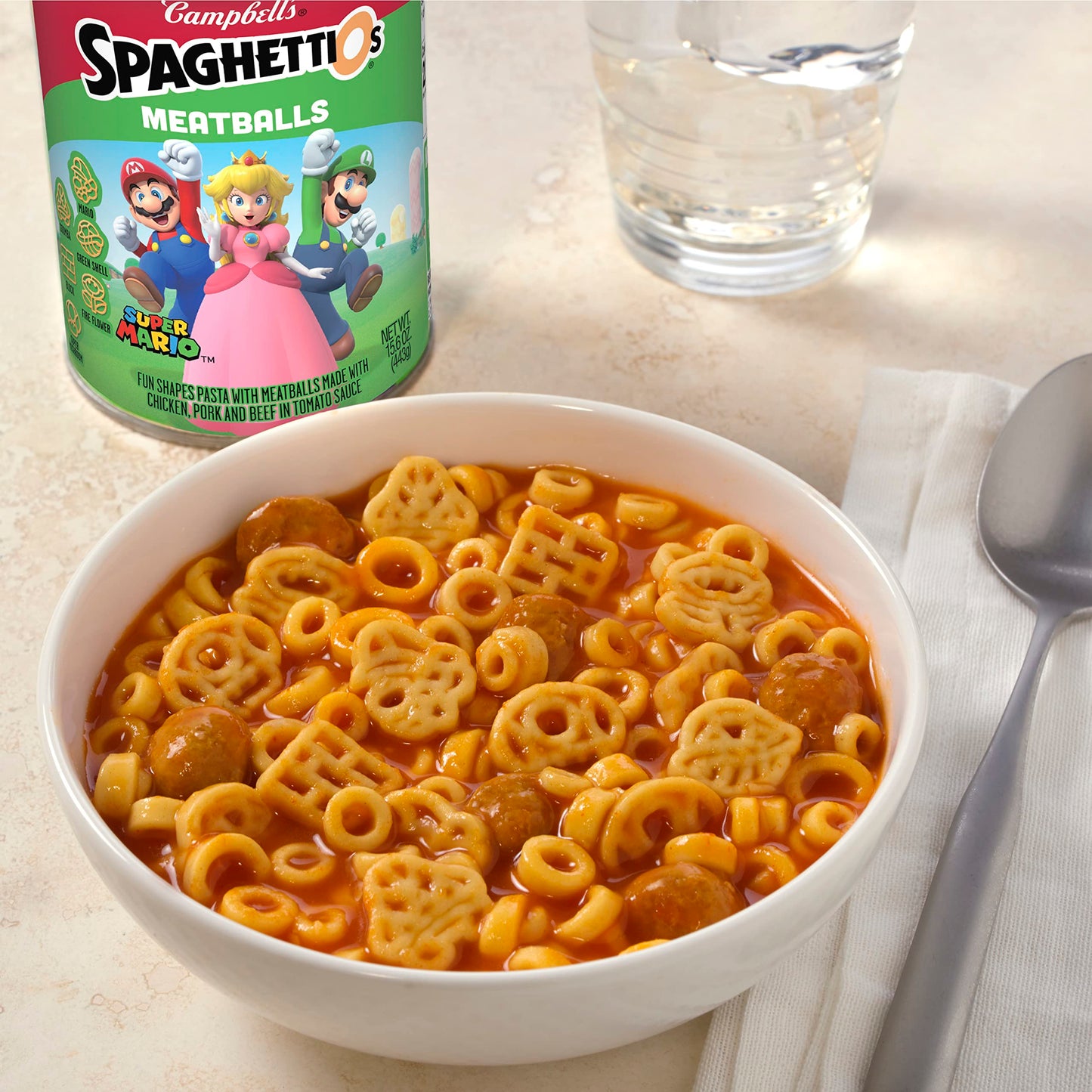 Spaghettios Super Mario Bros Canned Pasta With Meatballs, 15.6 Oz Can (Pack Of 12)