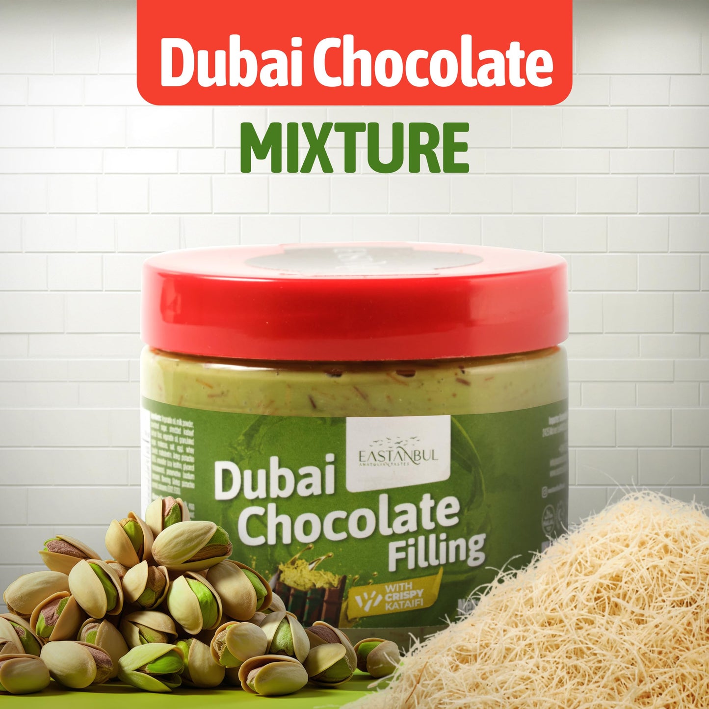 Eastanbul Dubai Chocolate Bar Mixture, 8Oz, Dubai Chocolate Bar Pistachio Filling, Crispy Enhanced Kataifi And Pistachio Cream, Single Ingredient To Make Viral Candy, No Palm Oil
