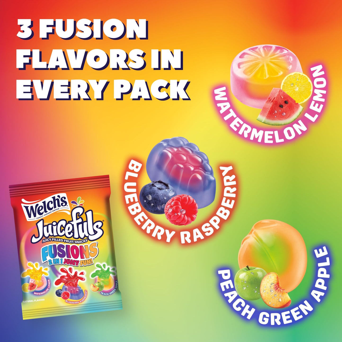Welchs Fruit Snacks - Juicefuls Fusions, 50ct Snack Box - 0.8oz Snack Packs, 2-in-1 Fruit Snacks, Gluten Free, Natural Colors &