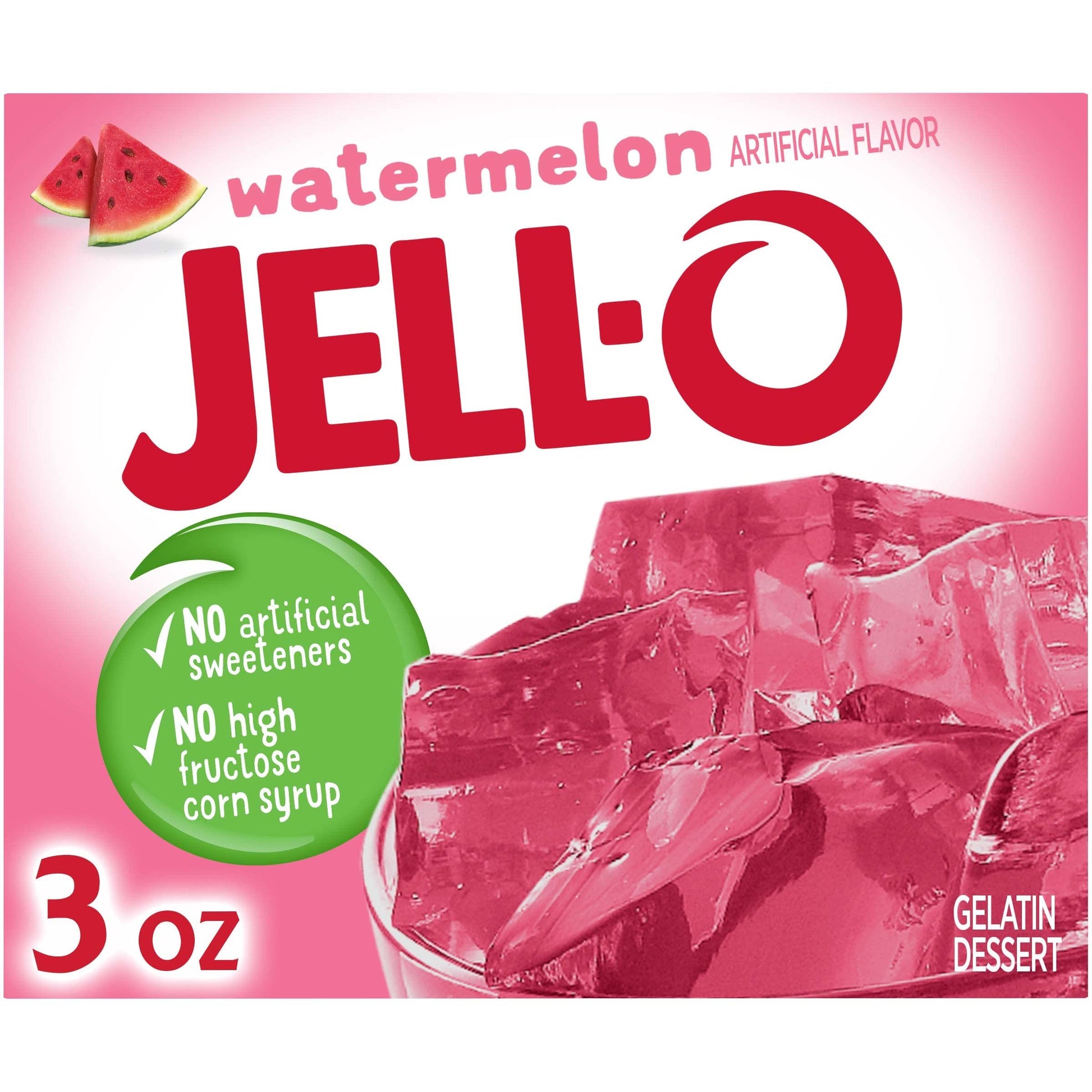 Jell-O Watermelon Gelatin Dessert Mix, 3 oz Boxes, Pack of 24