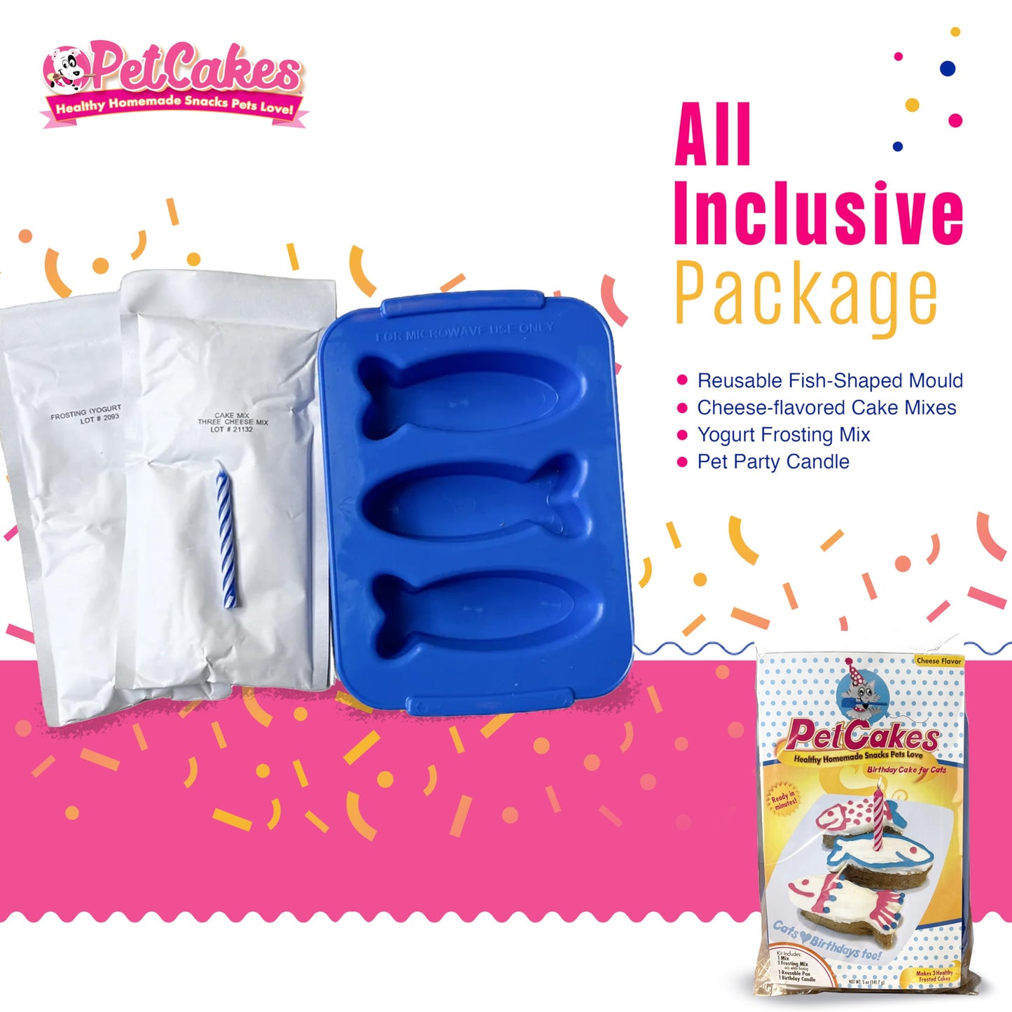 PetCakes Cat Birthday Cake Kit - Cheese Flavor Natural Treats - 5.5 Oz