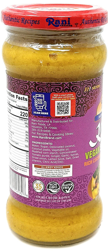 Rani Korma Curry Vegan Simmer Sauce (Rich Coconut, Onion, Garlic & Spices) 14Oz (400G) Glass Jar ~ Easy To Use | Vegan | No Colo