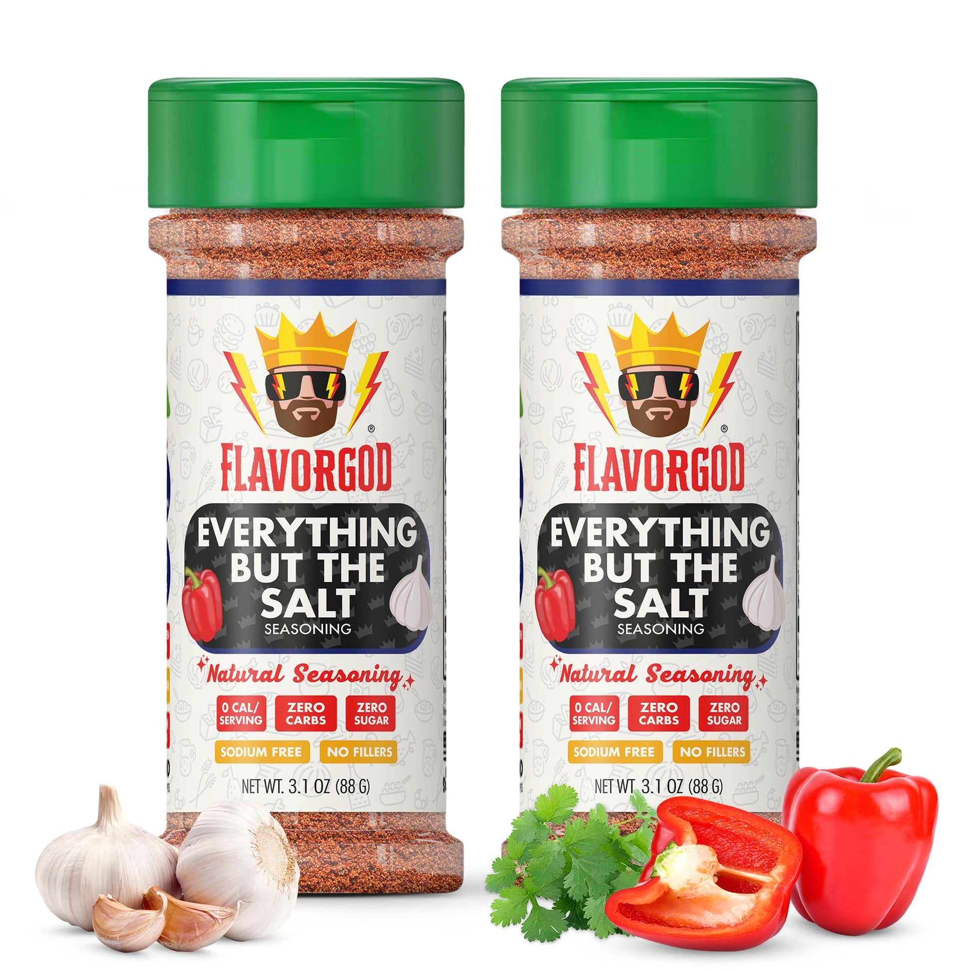 Everything But The Salt Seasoning Mix, 2 Bottles By Flavor God - Enhanced All Natural & Healthy Spice Blend For Chicken, Tacos, Salads & Pastas - Kosher, Low Sodium, Dairy-Free