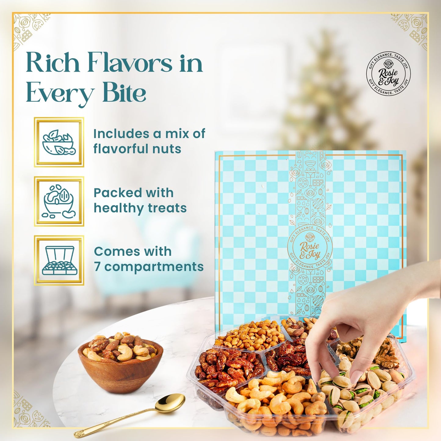 Gourmet Mixed Nuts Gift Basket | Christmas Platter Includes 7 Assortments Of Delicious Premium Nuts, Ideal For Christmas, Corpor