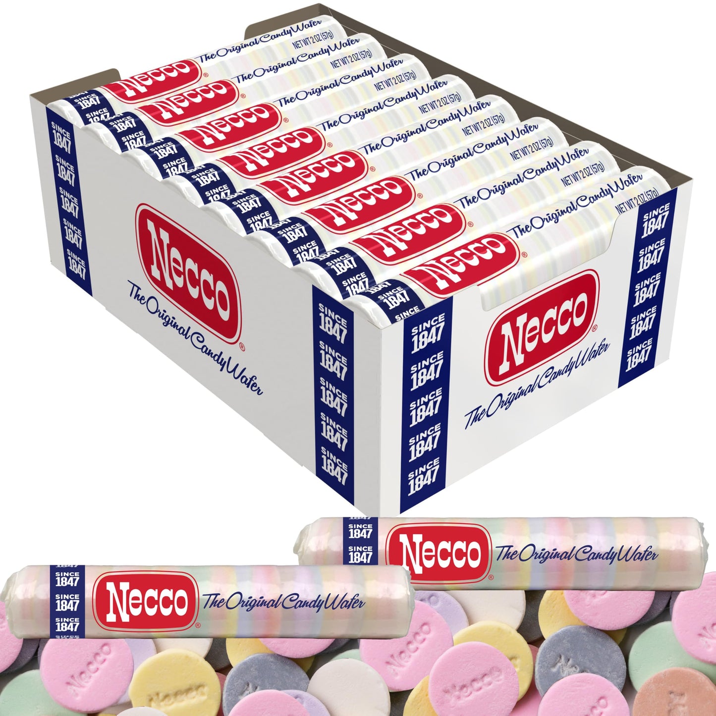 Necco Wafers Candy, 24 Pack (2 Ounce Rolls Each), The Original Candy Wafer