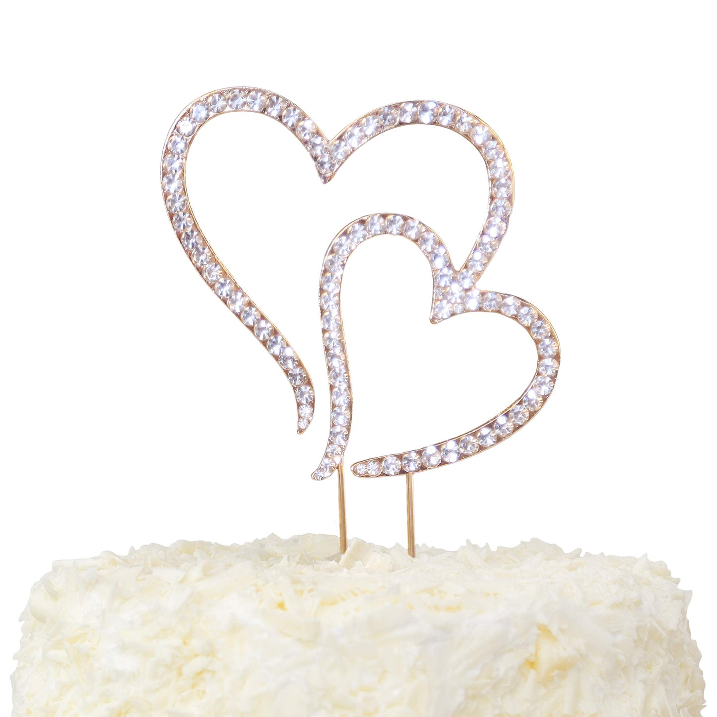 LOVENJOY Double Hearts Cake Topper, Rose Gold, Crystal Rhinestones, 3.5 Inches, Model GA-TH0100A-R