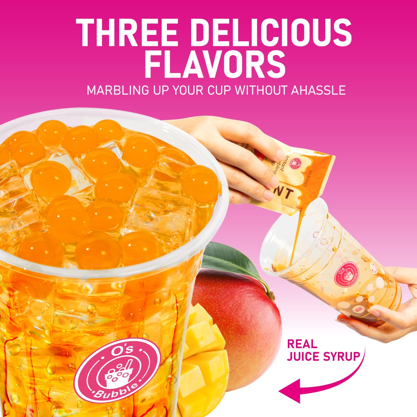 O'S Bubble Boba Tea Kit - 6 Servings Bubble Tea Kit - Popping Boba Party Kit - 3 Flavors Popping Boba Kit