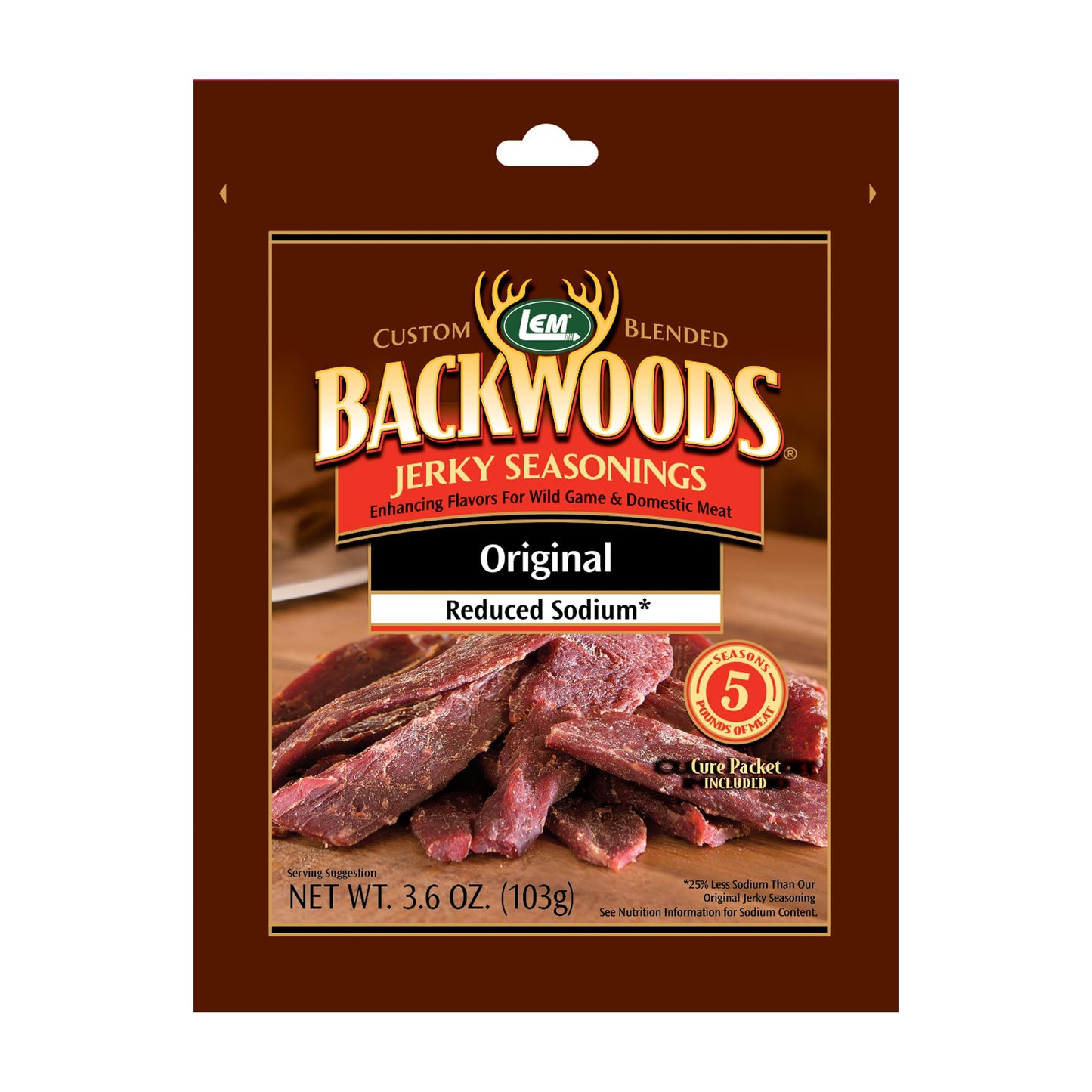LEM Backwoods Reduced Sodium Jerky Seasoning, 3.6 Oz Packet, Ideal for Wild Game and Domestic Meat, Model 9152