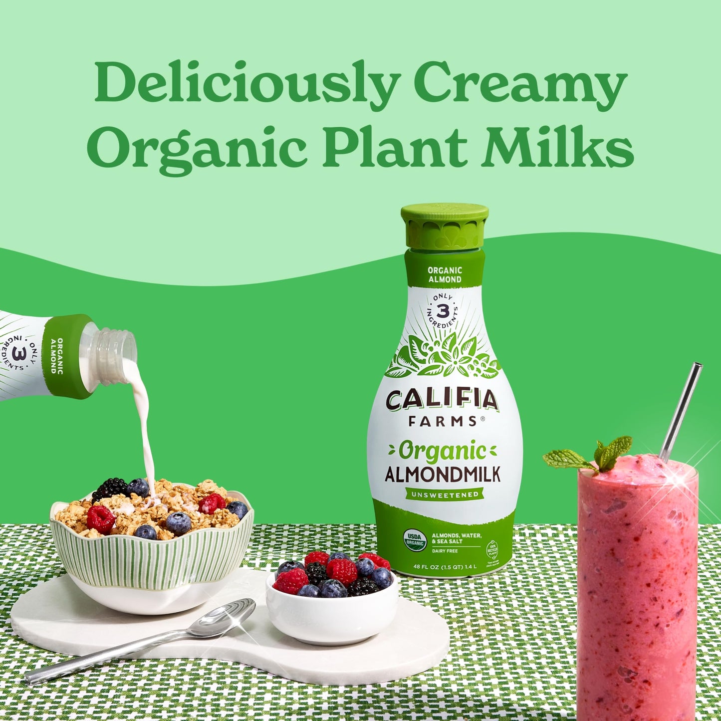 Califia Farms - Organic Unsweetened Almond Milk, 48 Oz, Dairy Free, Keto, Vegan, Plant Based, Organic Milk, Non GMO, Low Calorie