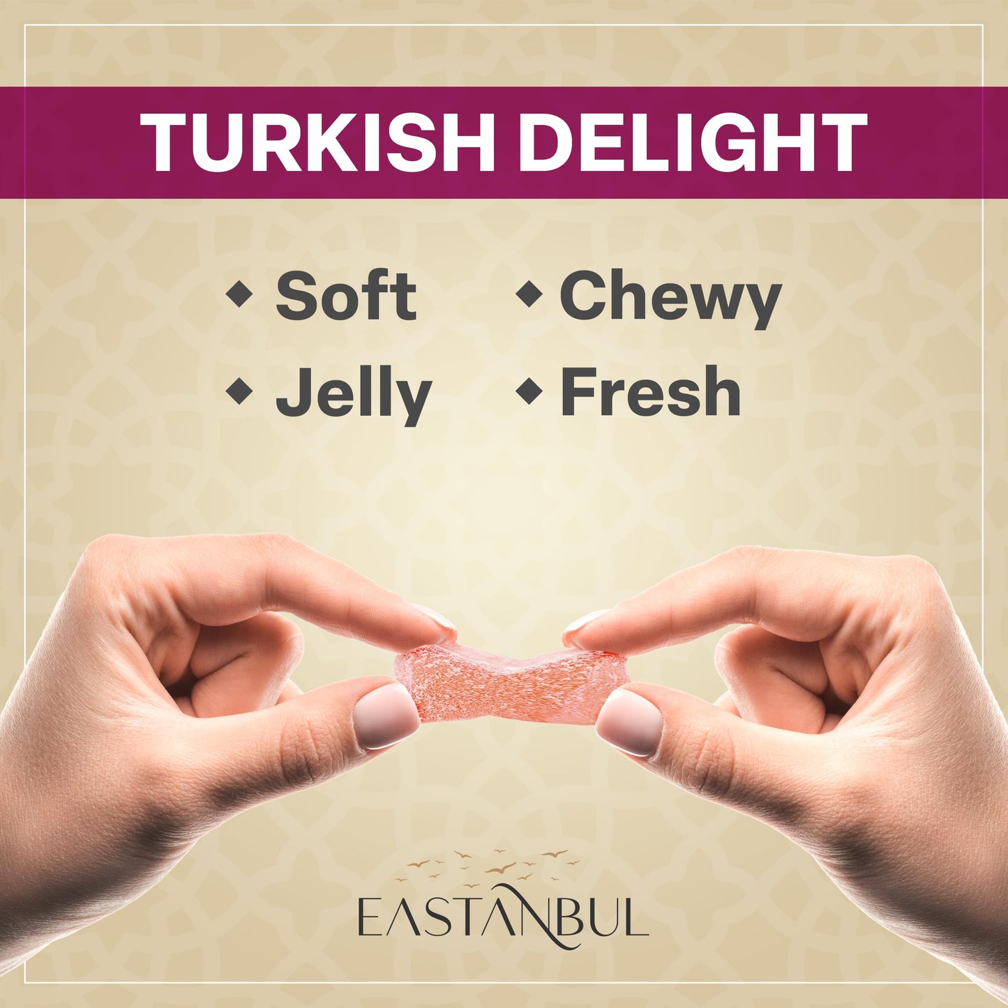 Eastanbul Turkish Delight Candy 21.2Oz, 4 Flavors Pomegranate, Orange, Tart Cherry, & Lemon Turkish Delights Assorted, Foreign C