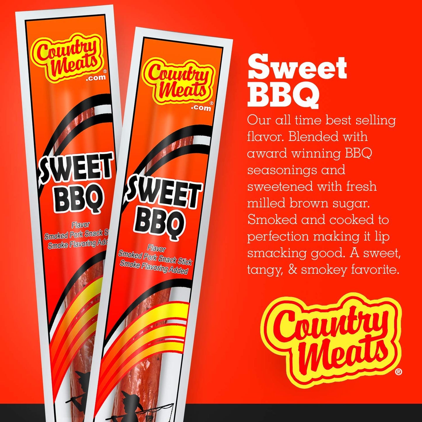 Country Meats, Meat Sticks, 0 Trans Fat, Usda Certified, Good Source Of Protein, Carb Conscious Snack (24 Meat Sticks, Sweet Bbq