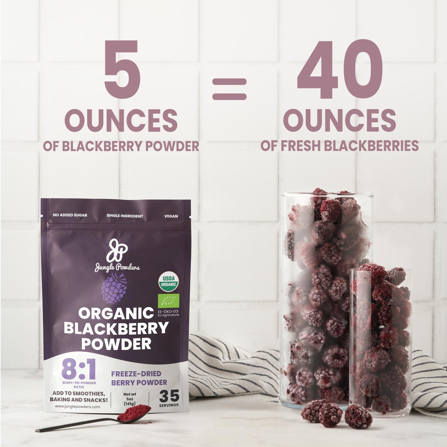Jungle Powders Organic Blackberry Powder 5 Ounce Bag Usda Certified Freeze Dried Blackberries Powder For Baking Whole Blackberry