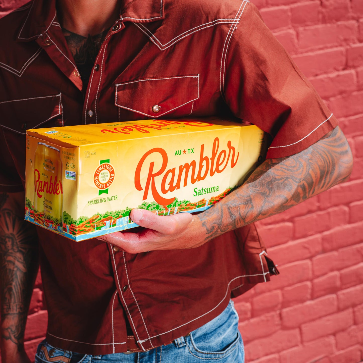 RAMBLER Satsuma Sparkling Water, Texas Limestone Filtered, 12-Ounce Cans, 12-Pack