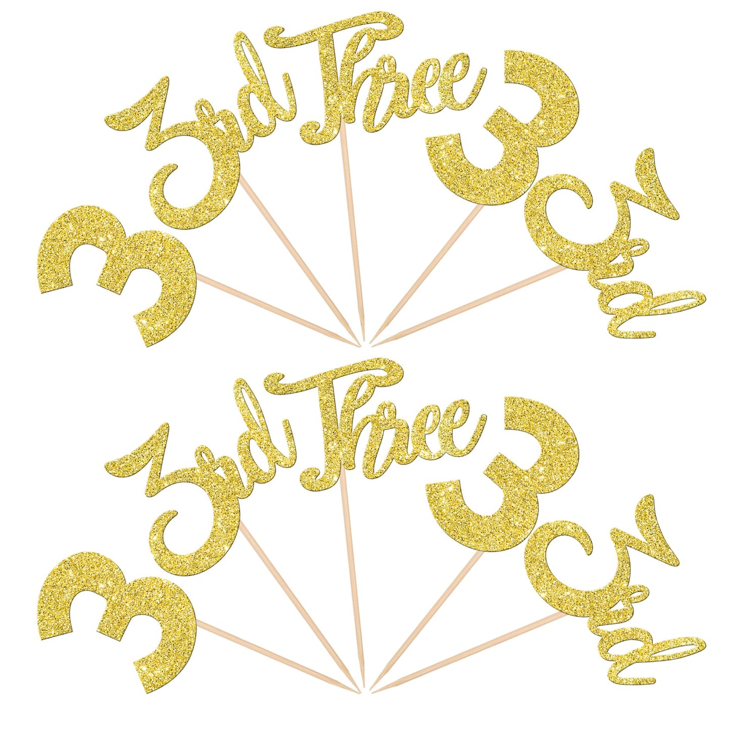 24 Pcs 3Rd Birthday Cupcake Toppers Glitter Third Birthday Three Cupcake Picks Number 3 Cake Toppers For Baby Shower Kids 3Rd Bi