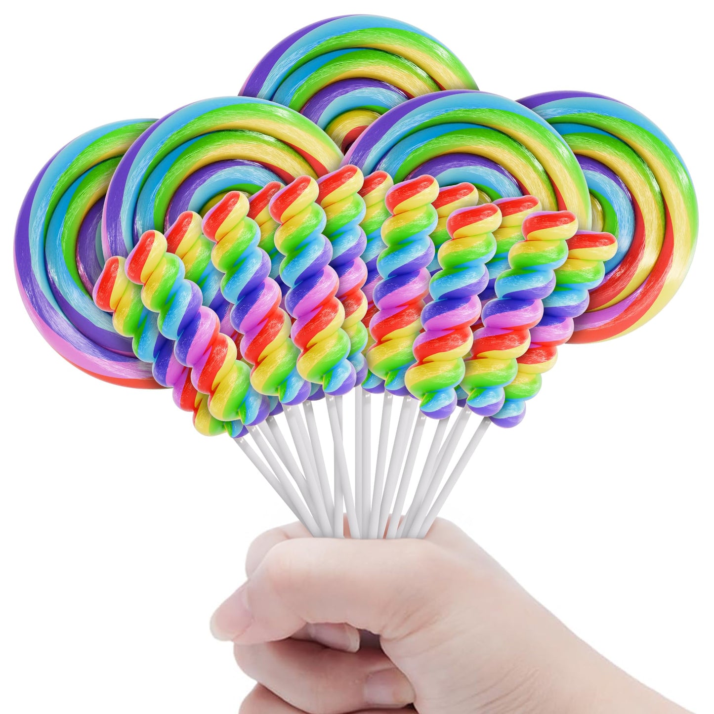 Primary Colors Candy Large Swirl Lollipops 12pk - Individually Wrapped Rainbow Candy for Party Favors