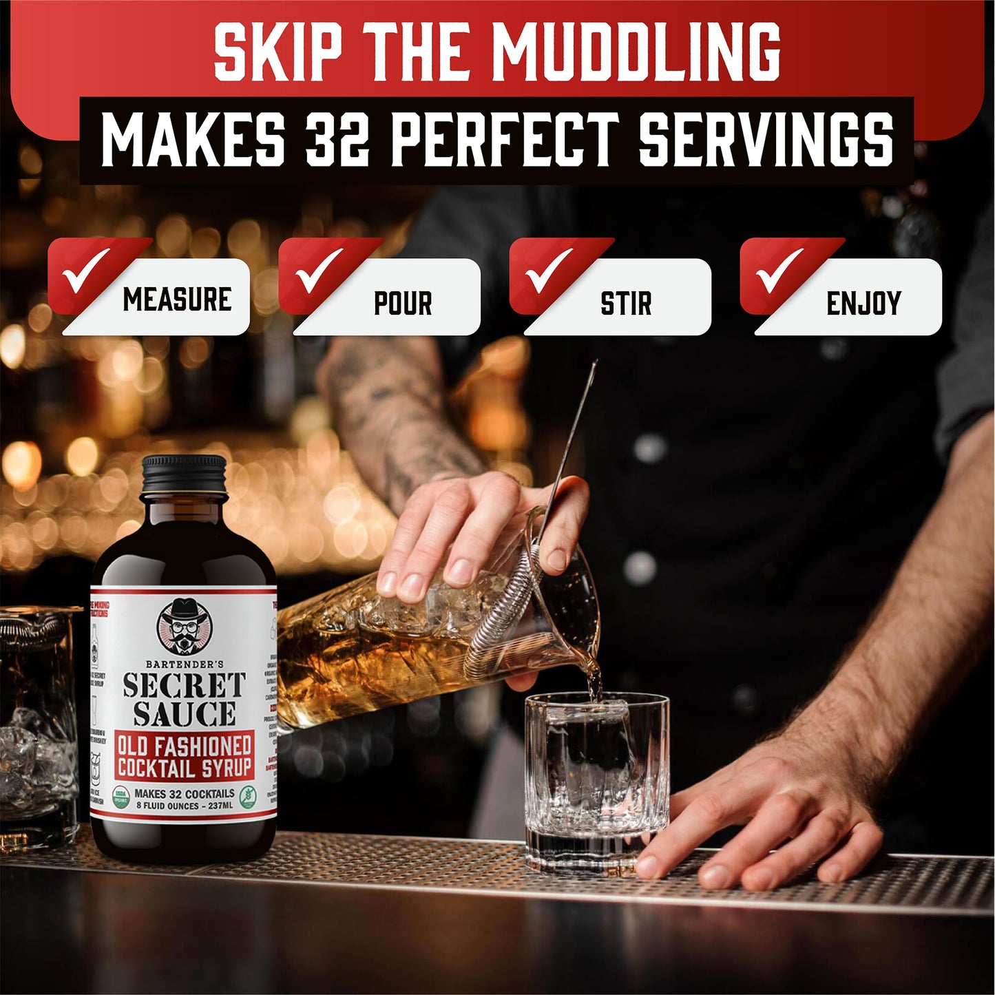 Bartenders Secret Sauce Old Fashioned Mix Bundle - 8oz Syrup, 10.5oz Cherries, Ice Mold - Makes 32 Cocktails