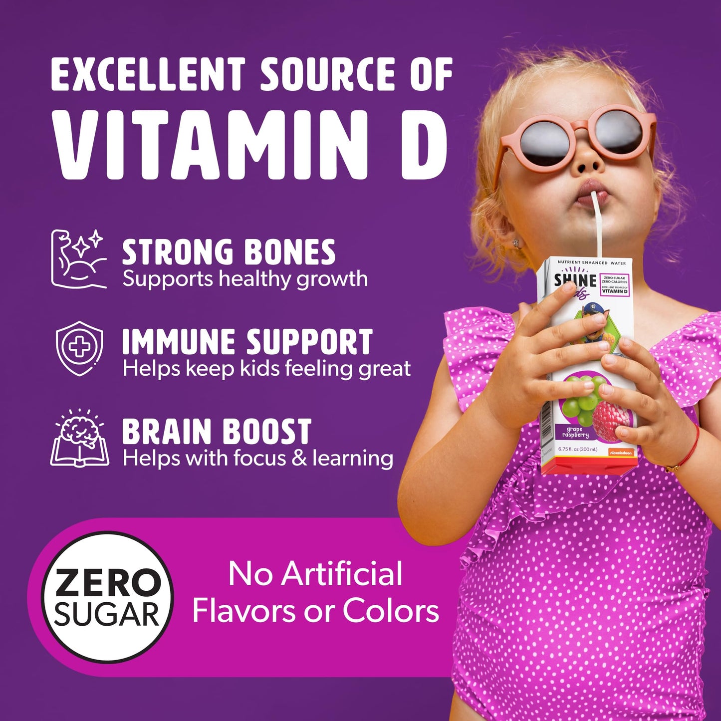 Shinekids X Paw Patrol Vitamin D Juice Box Healthy Drinks For Kids, Grape Raspberry, 32 Pack, Sugar Free Kids Juice Boxes, 0 Cal