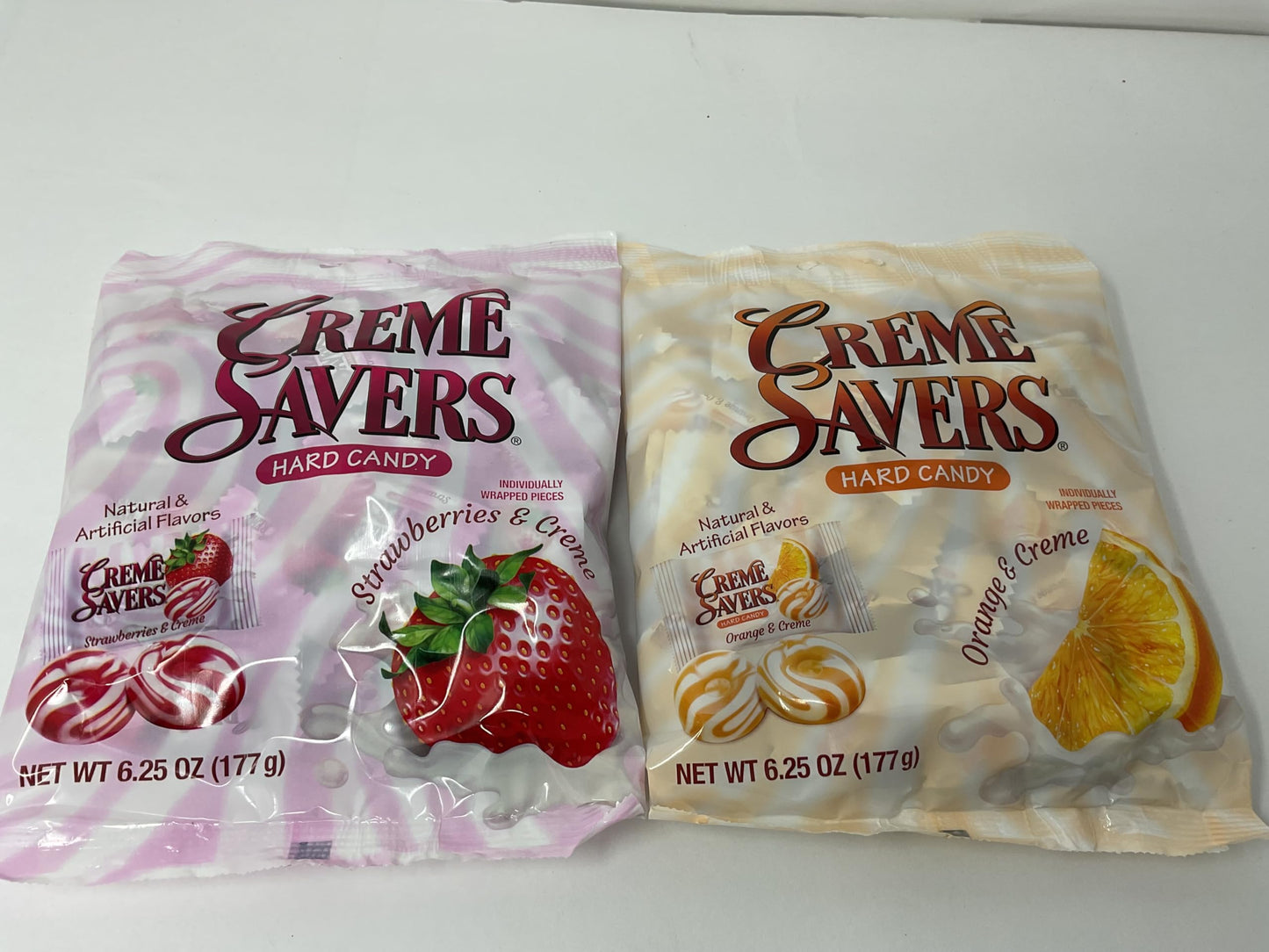 Creme Savers Strawberries and Creme + Orange and Creme Hard Candy 6.25oz Two Pack | Taste of Fresh Strawberries in Rich Cream +