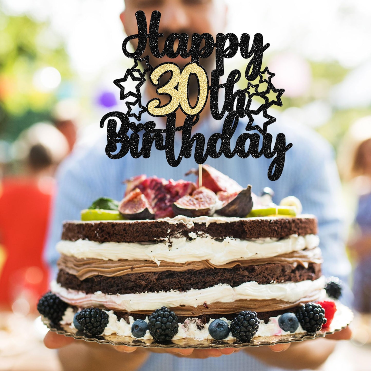 Gyufise 1Pc Happy 30Th Birthday Cake Topper Black Gold Glitter Cheers To 30 Years Birthday Cake Pick 30 Fabulous Cake Decoration